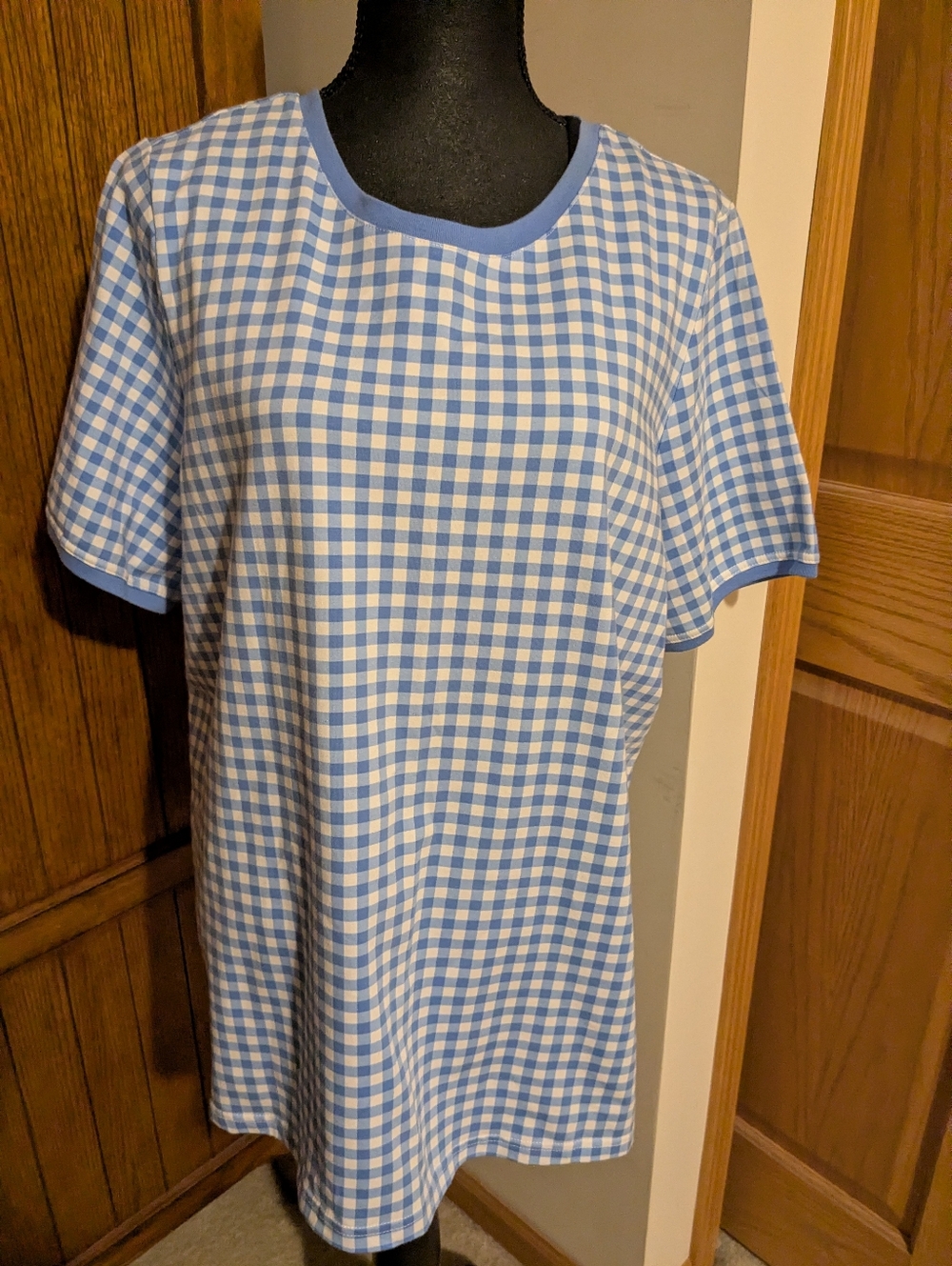 Blue Gingham Short Sleeve Women's Top